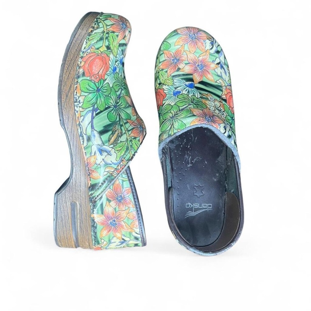 Dansko Green Floral Mules